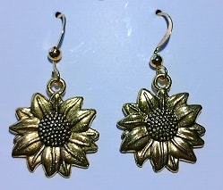 Bronze sunflower drop earrings