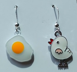 Chicken and egg mismatched earrings