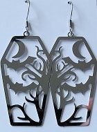 Ornate coffin-shaped metal earrings