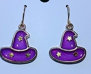 Purple and gold hat earrings
