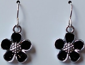 Silver and black flower earrings