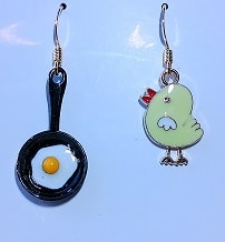Fried egg skillet and chick charm earrings